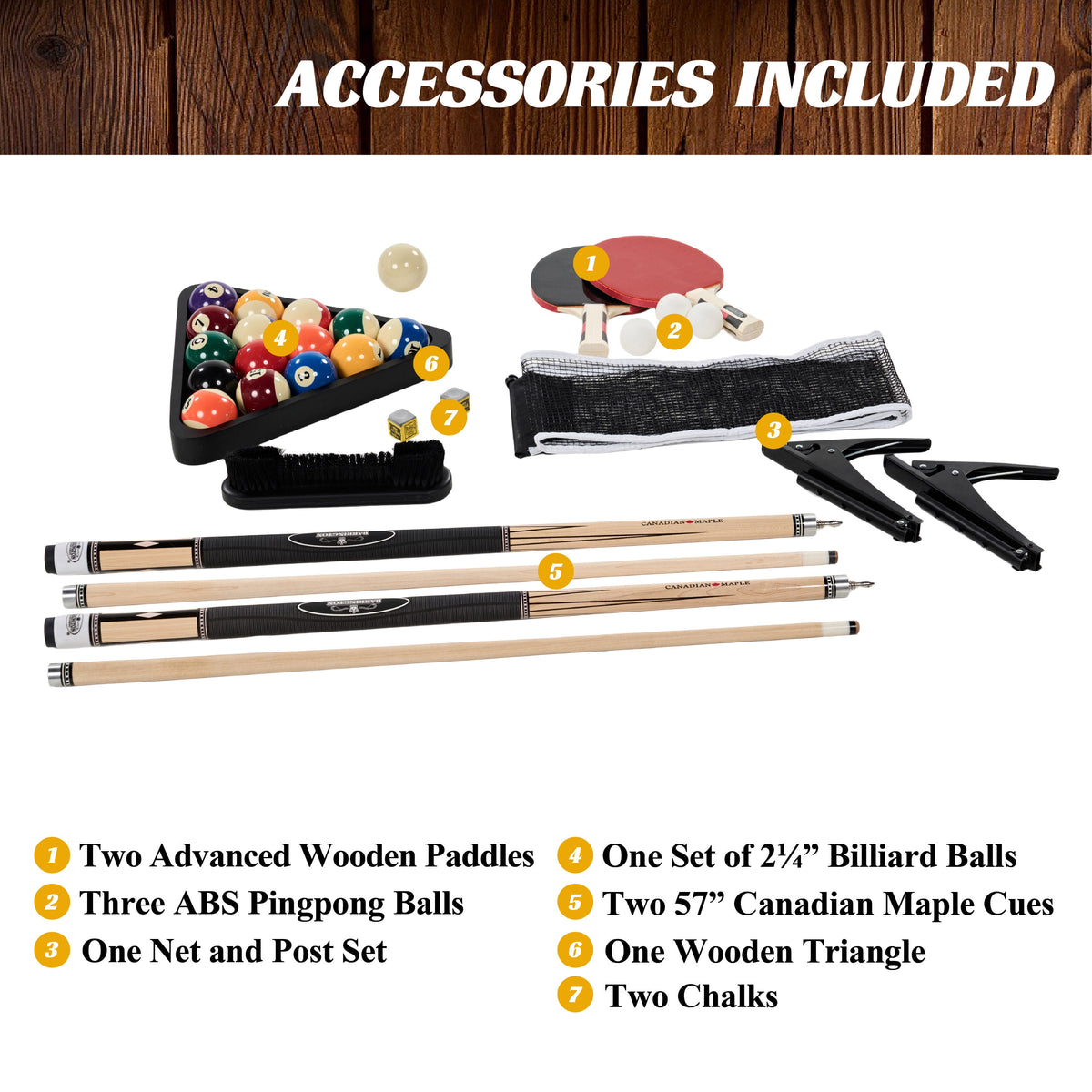 Monteray 7.5 Ft 3-In-1 Slate-Tech Pool Table with Dining and Table Tennis Tops, Storage Cart and Accessories — product view 8