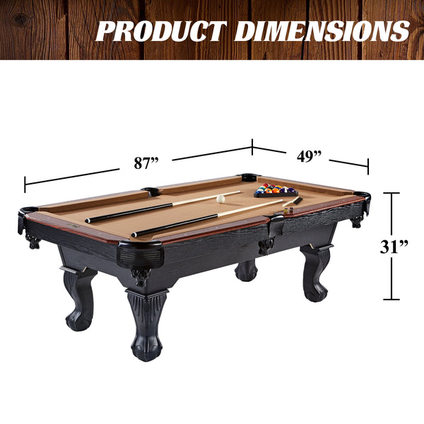 7 Foot Drop Pocket Table with Pool Ball and Cue Stick Set by