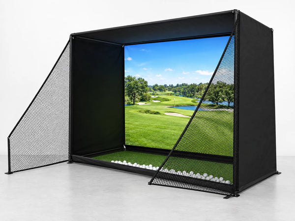 Golf Simulator Enclosure Built for Home Practice, 10x8Ft HD Impact Screen, EPE Foam Frame, Ball Return System