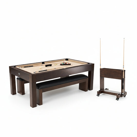 Monteray 7.5 Ft 3-In-1 Slate-Tech Pool Table with Dining and Table Tennis Tops, Storage Cart and Accessories