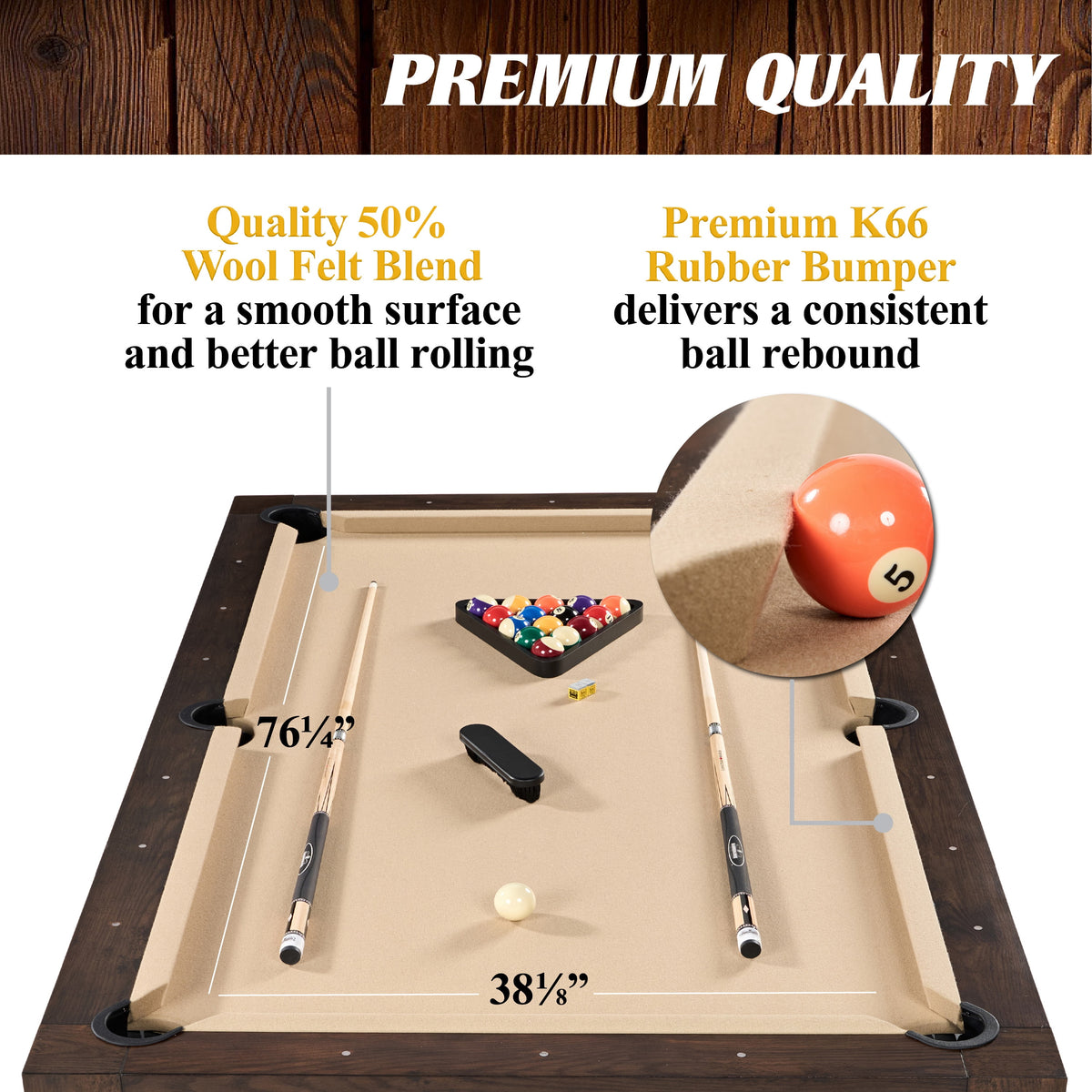Monteray 7.5 Ft 3-In-1 Slate-Tech Pool Table with Dining and Table Tennis Tops, Storage Cart and Accessories — product view 5
