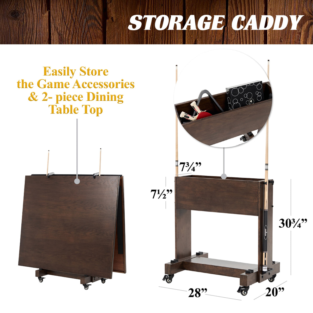 Monteray 7.5 Ft 3-In-1 Slate-Tech Pool Table with Dining and Table Tennis Tops, Storage Cart and Accessories — product view 7
