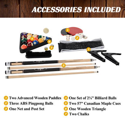 Monteray 7.5 Ft 3-In-1 Slate-Tech Pool Table with Dining and Table Tennis Tops, Storage Cart and Accessories — product view 8